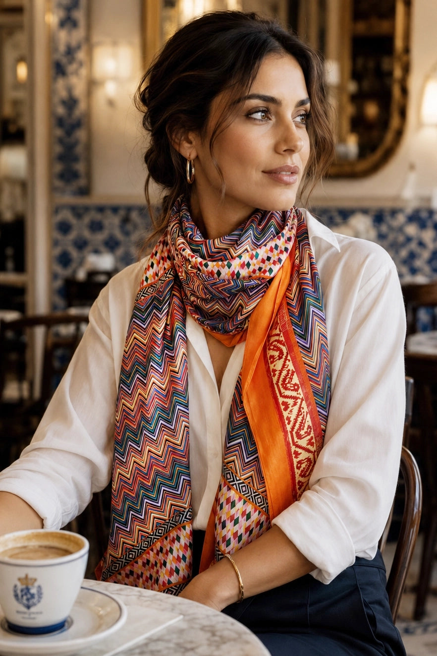 Orange ZigZag Print Silk Scarf, a silk scarf from Something Pretty