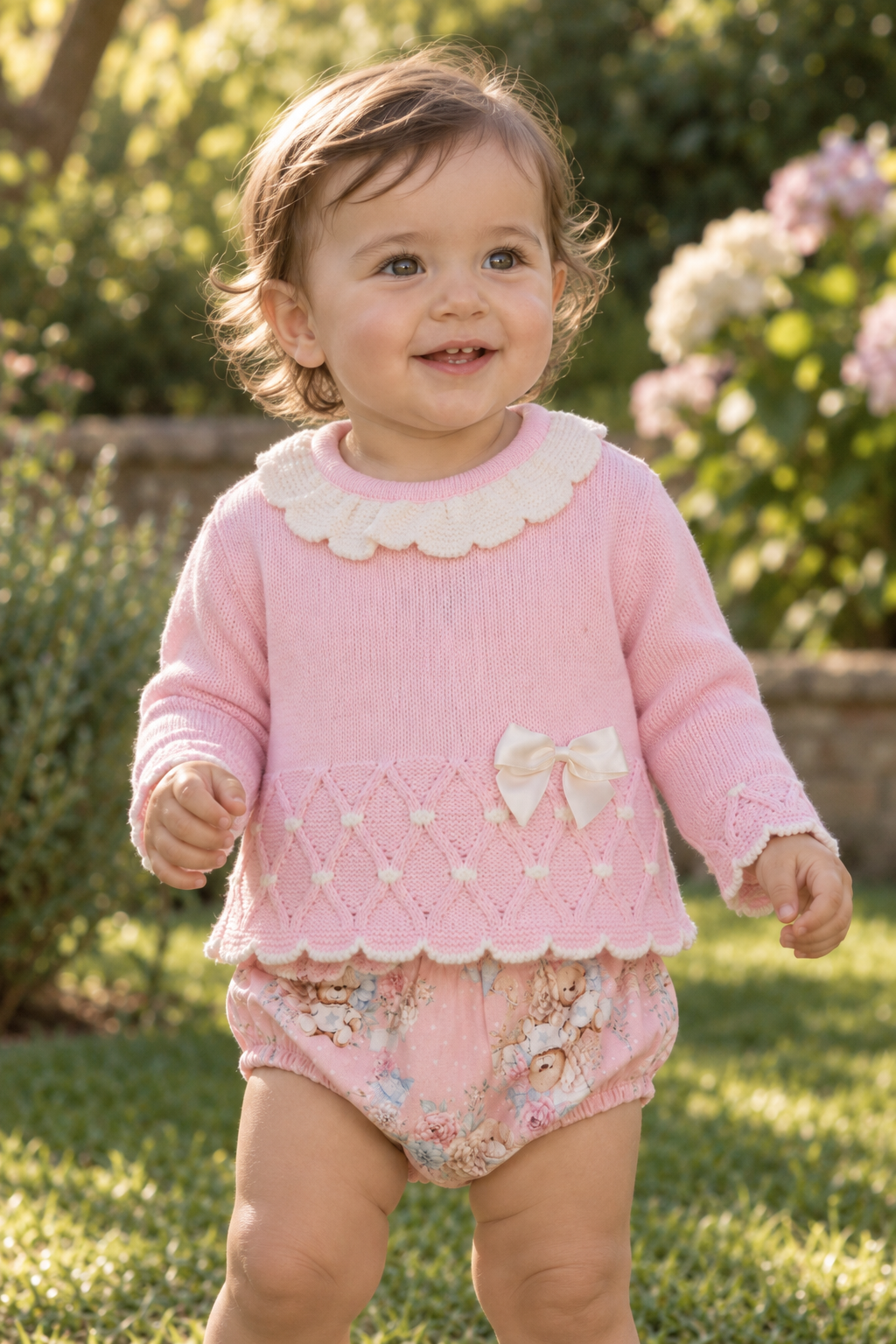 Pink Teddy Bloomer Knit Set