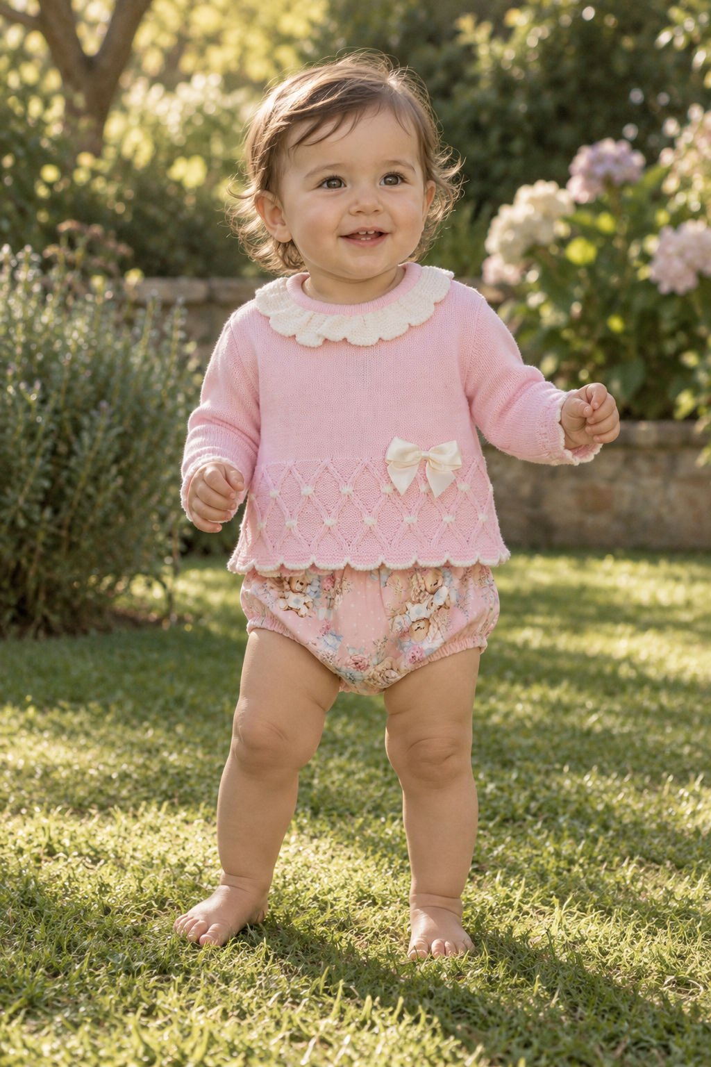 Pink Teddy Bloomer Knit Set