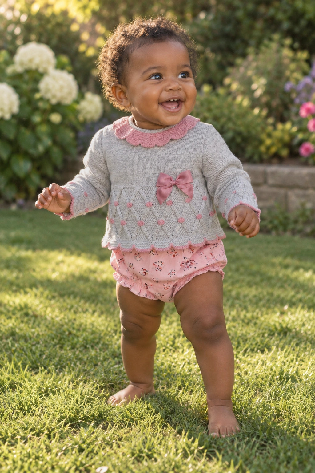 Pink and Grey Floral Bloomer Knit Set