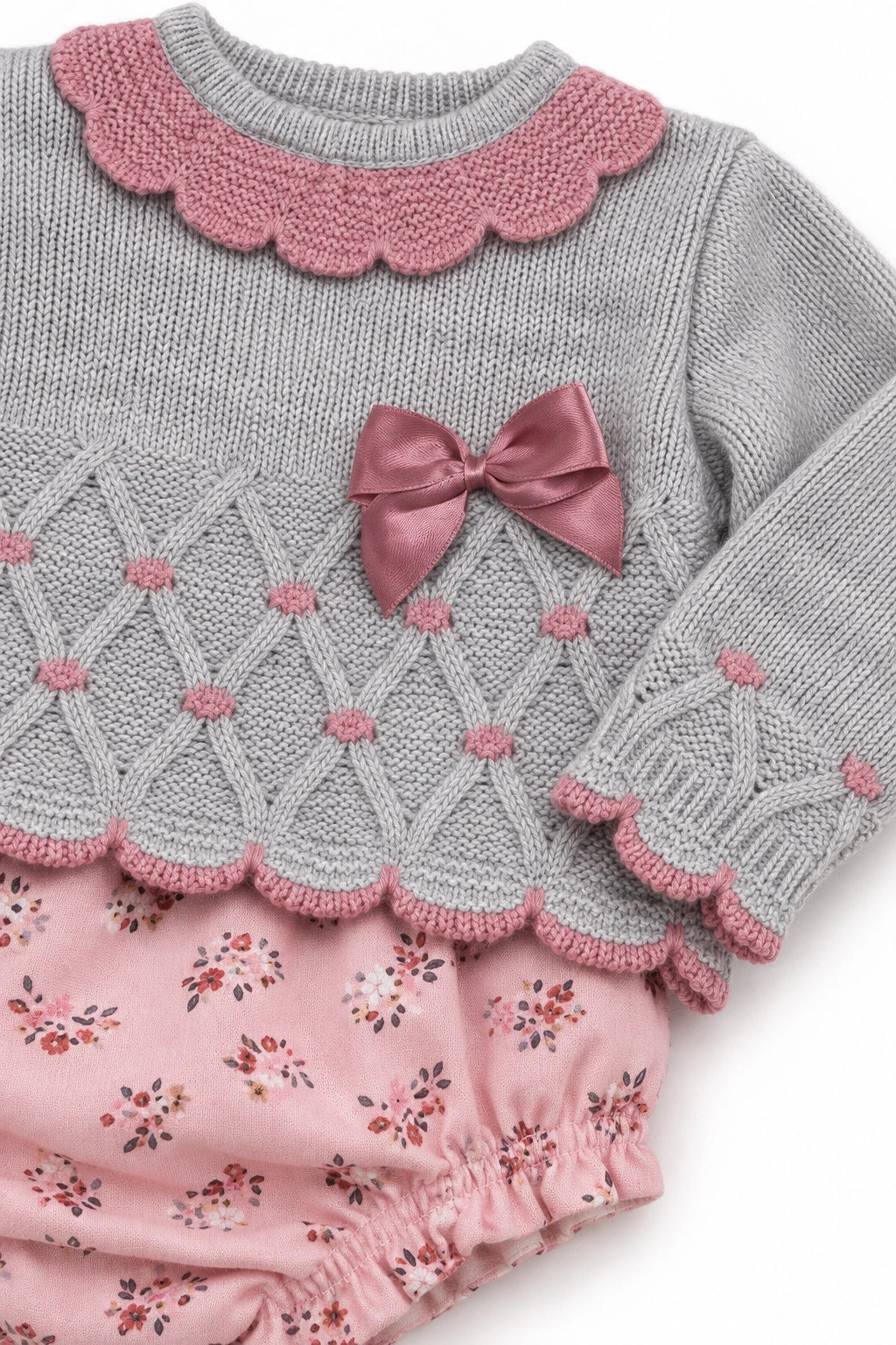 Pink and Grey Floral Bloomer Knit Set