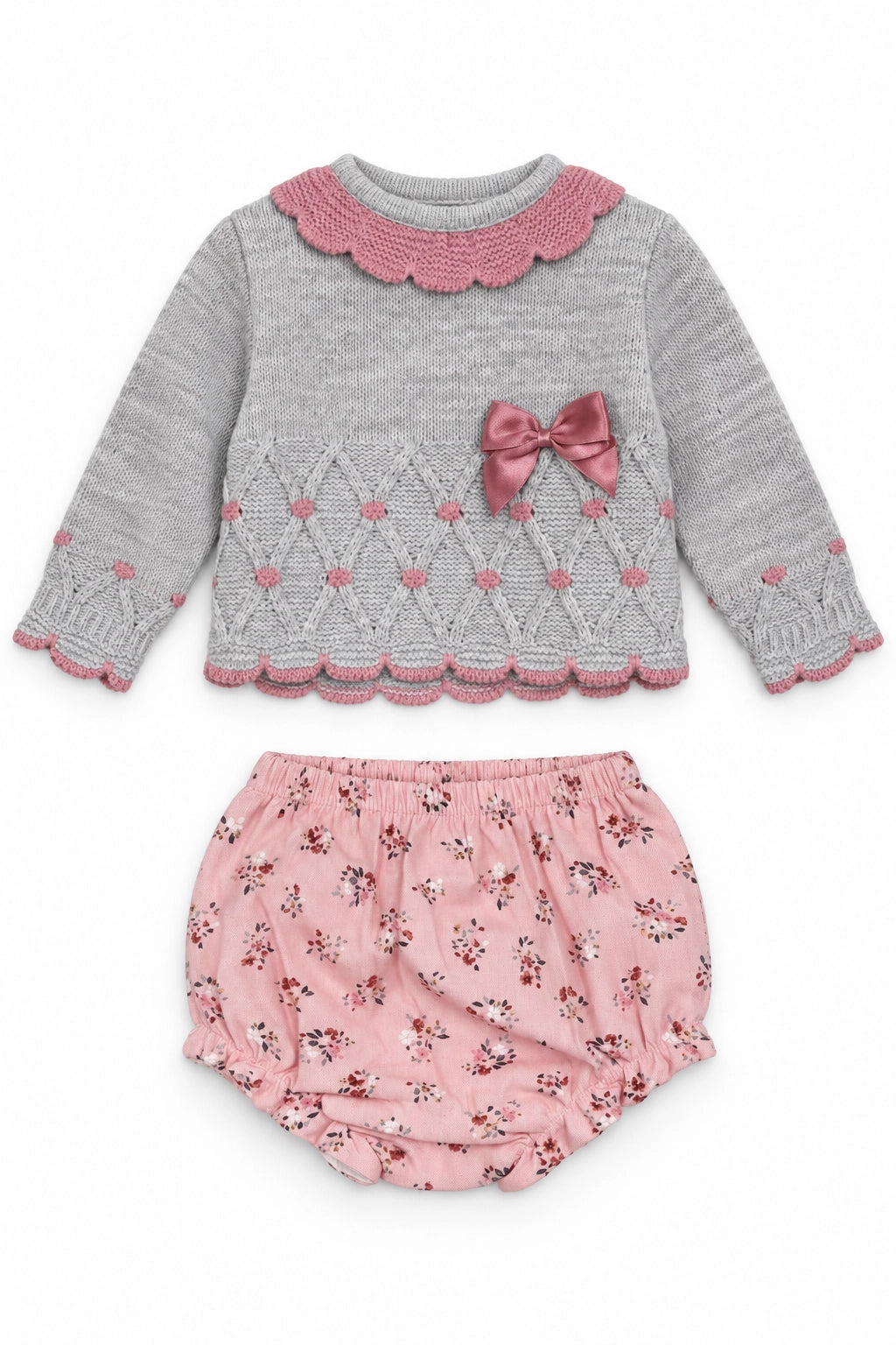 Pink and Grey Floral Bloomer Knit Set