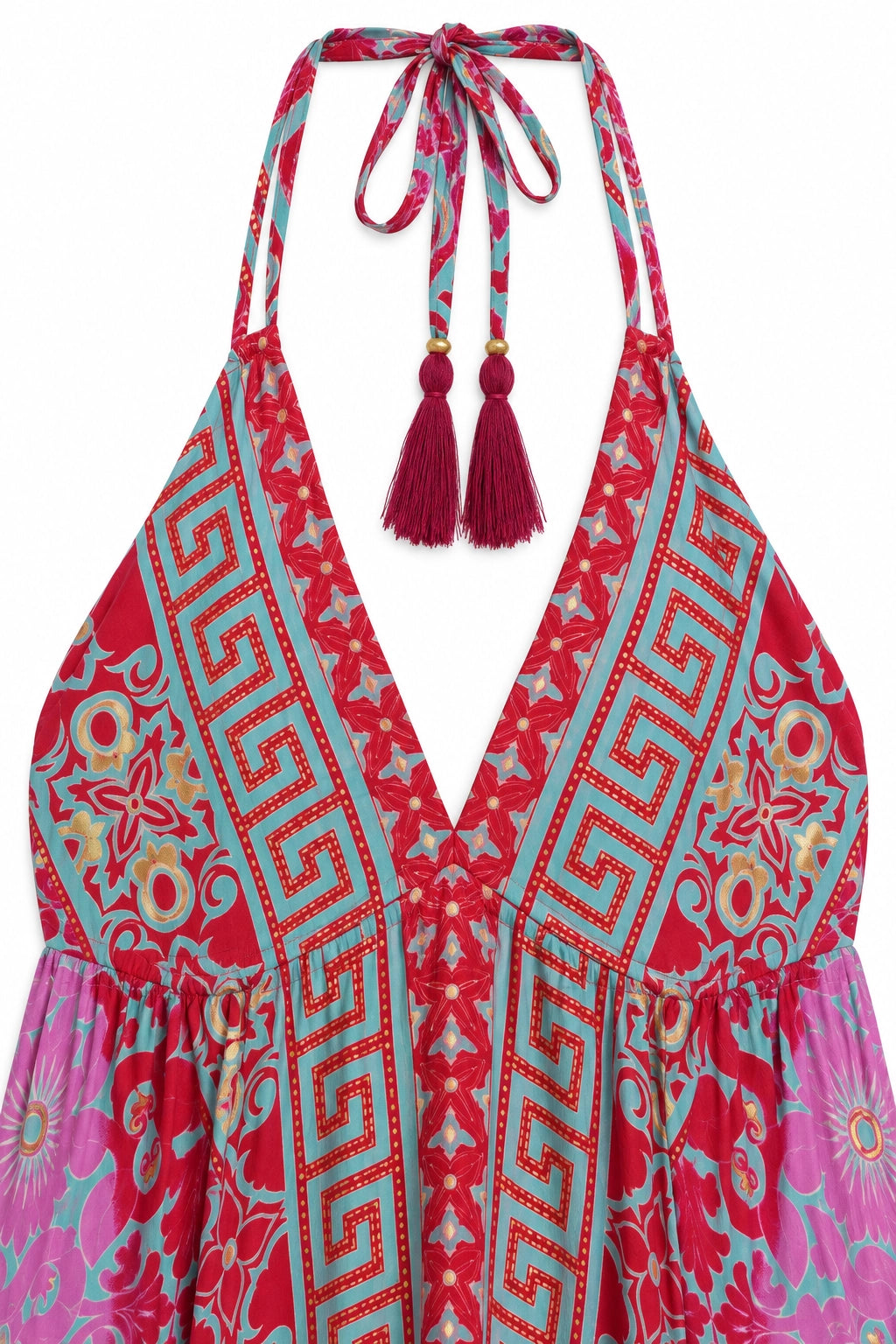 Red and Grey Grecian Halter Dress