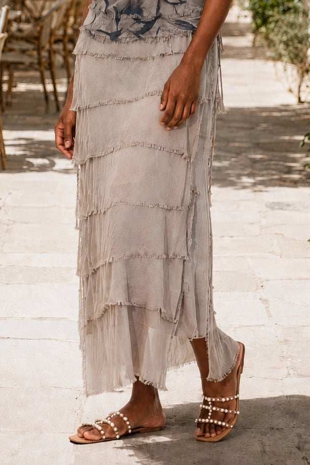 Taupe Silk Tier Skirt