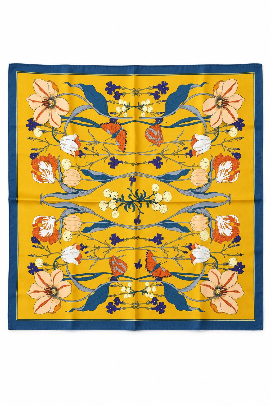 Teal and Mustard Garden Silk Scarf