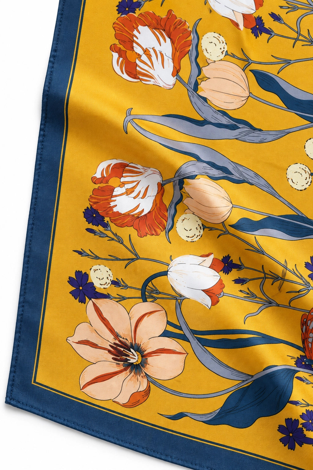 Teal and Mustard Garden Silk Scarf