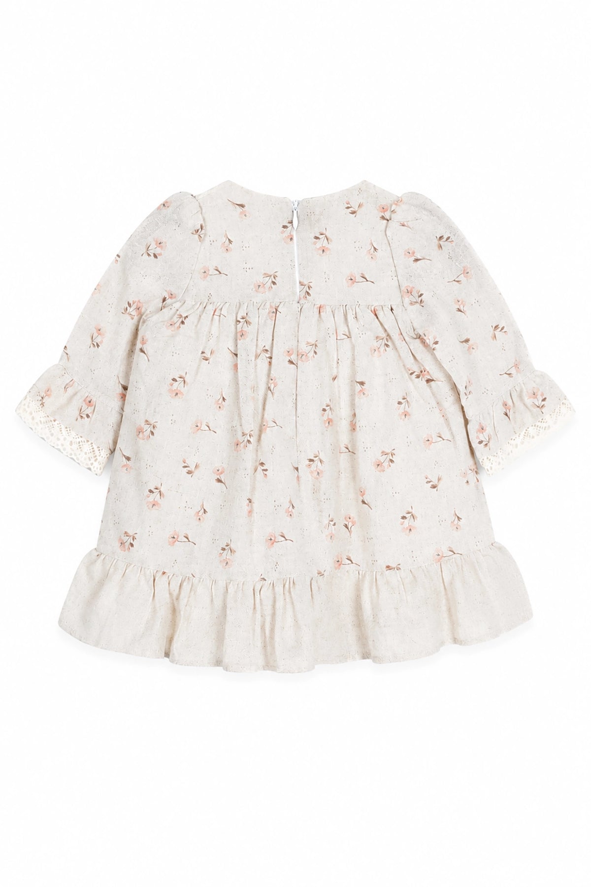 Floral dress with ruffled sleeves on a white background
