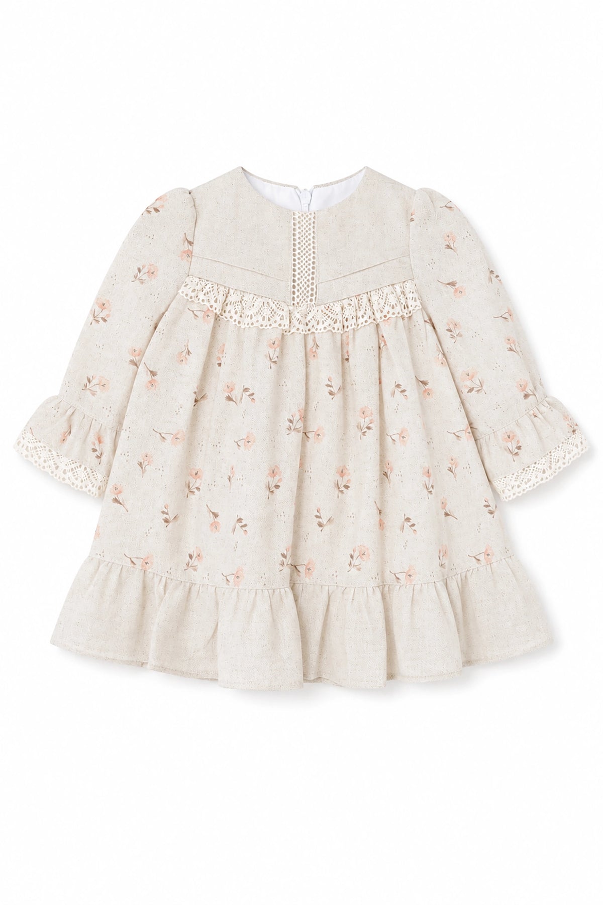 Floral dress with long sleeves on a white background