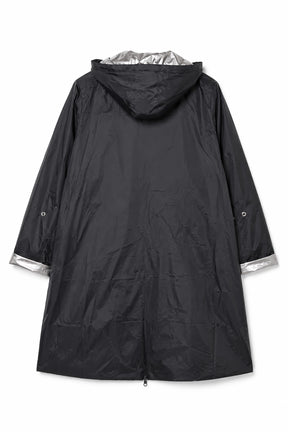 Black raincoat with silver lining on a white background