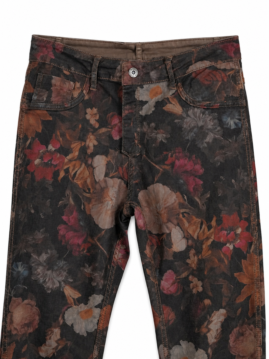 Floral patterned pants on a white background