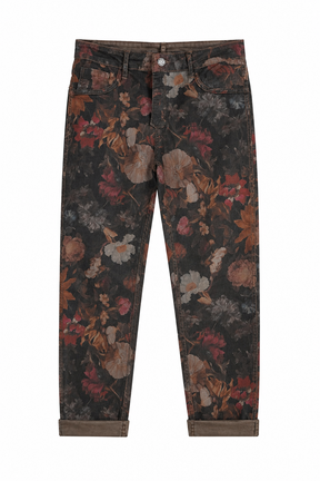 Floral patterned pants on a white background