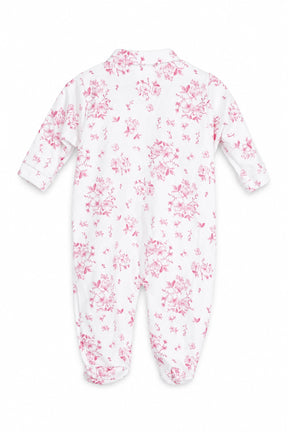 Floral-patterned baby onesie on a white background