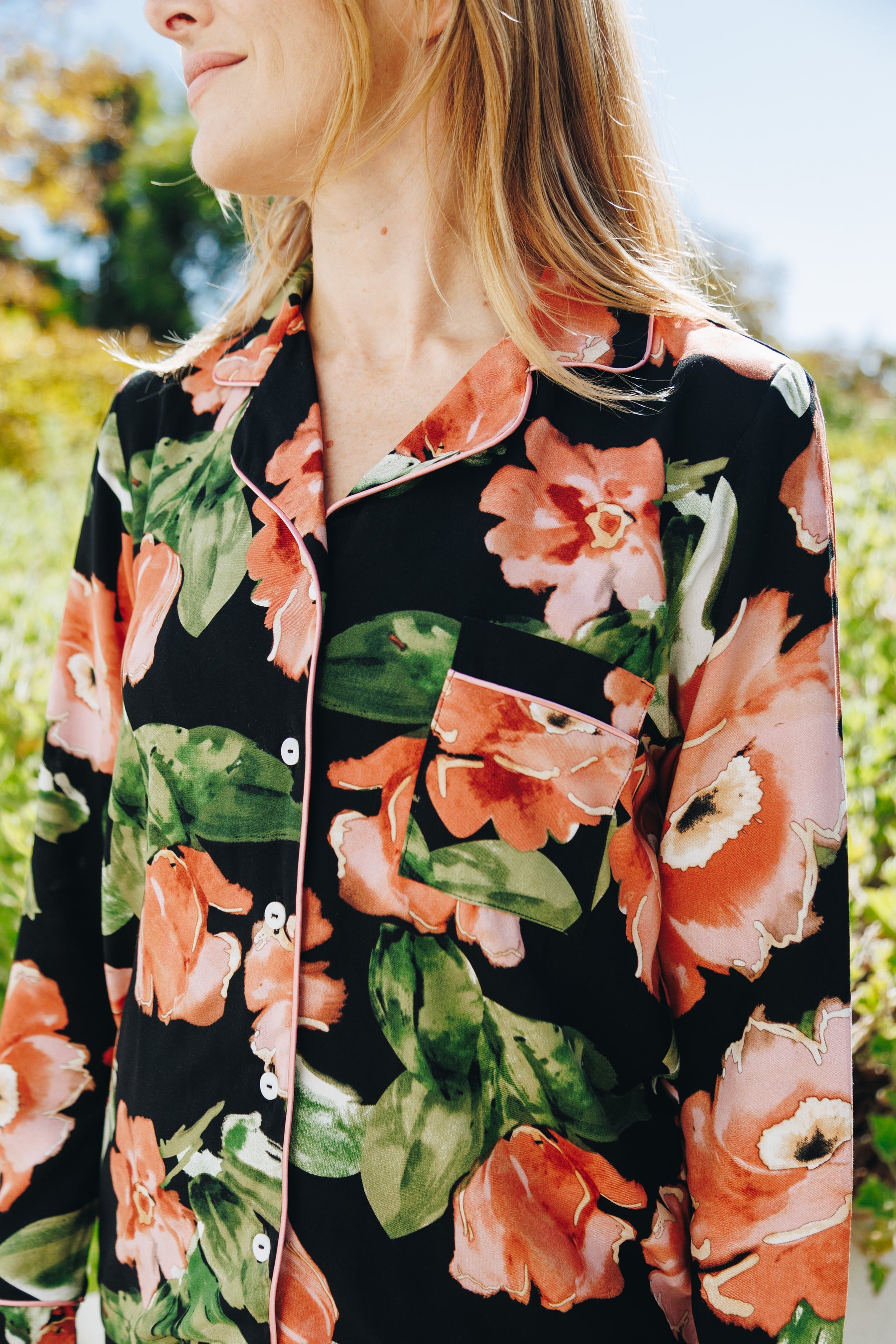 Dreamy Black & Coral Floral Long Sleeve PJ