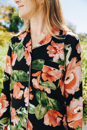Dreamy Black & Coral Floral Long Sleeve PJ