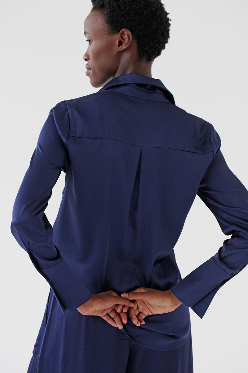 Navy Satin Shirt